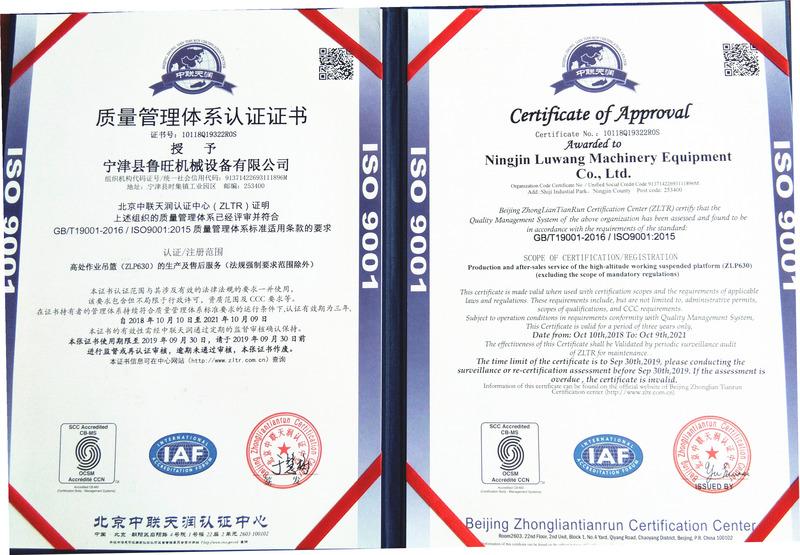 ISO9001 - Ningjin Luwang Machinery Equipment Co., Ltd.