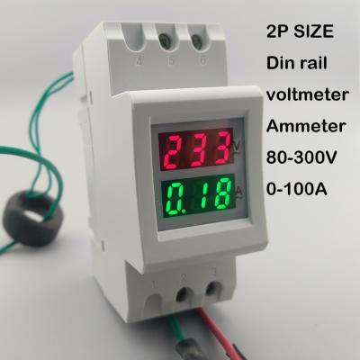 China 2P 36mm Dual Range Meter Voltmeter Ammeter Dual Range Din Rail LED Display AC 80-300V 0-100A DM Voltage and AC 80-300V 0-100A DM for sale