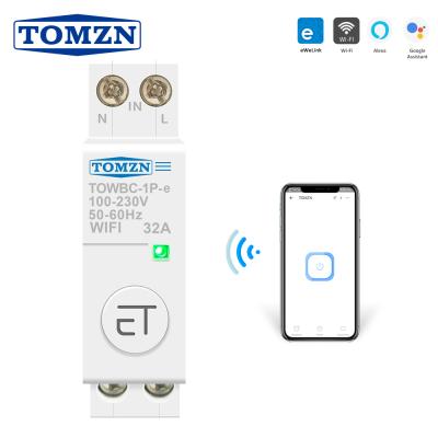 China Ewelink APP Remote Control Din Rail WIFI Circuit Breaker Smart Switch for Smart Home 18mm 32A 50A TOMZN mini TOWBC-1P-e TOWBC-1P-e for sale