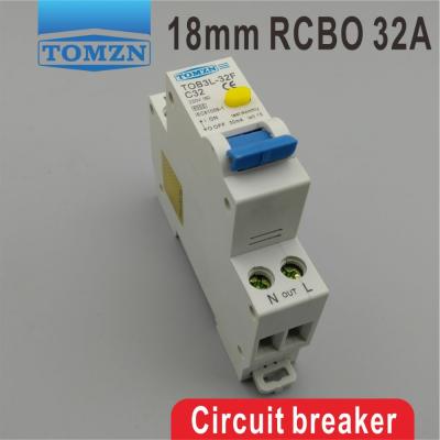 China TOB3L-32F 18MM RCBO 32A 1P+N 6KA Residual Current Circuit Breaker With Over Current And Leakage Protection 6KA for sale