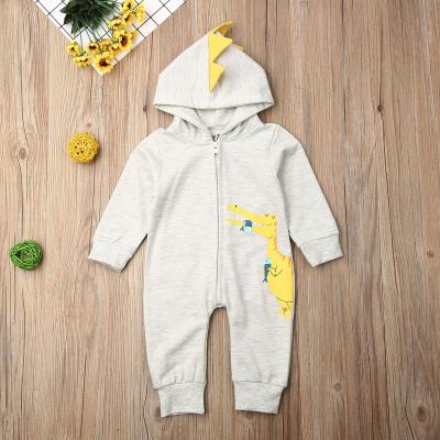 China Baby Soft Cozy Dinosaur with Solid Fabric Autumn Outfit Girls One-Piece Clothing Set Newborn Casual Infant Long Sleeve Romper Overalls for sale