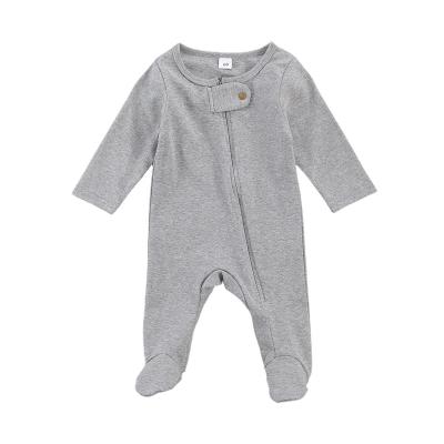 China Autumn Spring Infant Newborn Baby Boy Girl Solid Color Romper Long Sleeve Soft Comfortable Zipper Overalls for sale