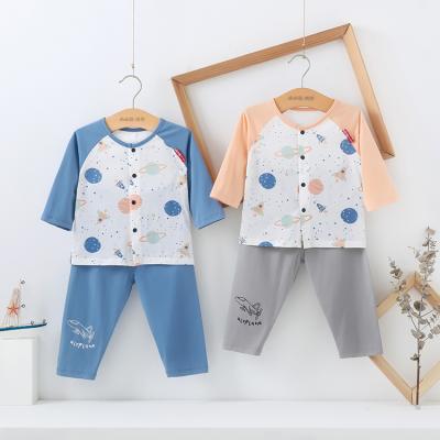 China Summer Thin Cotton 2pcs Air Conditioning Clothing Anti-Shrink Chinese Long Sleeve Kids Sleepers Clothes for sale