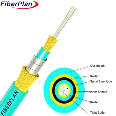 China 4 6 8 12 Core Double Sheath Kevlar Versterken Spiraalstaal Indoor Fiber Cable Te koop