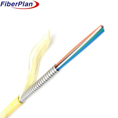 Chine Cable blindé en fibre optique en acier à 2 noyaux en spirale, simple/multi-mode, résistant à l'écrasement/aux rongeurs GJSFJV Intérieur à vendre