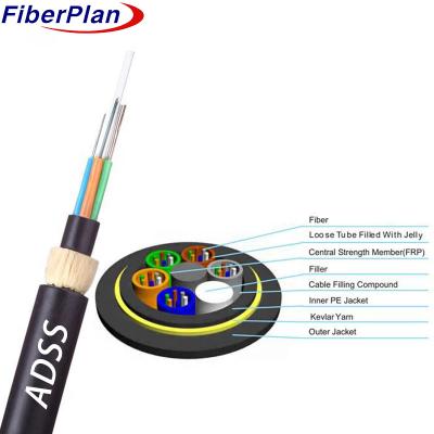 China Double Sheath Kevlar Yarn Reinforced Adss Fiber Optic Cable Manufacturer Fiber Optic Cable Outdoor for sale