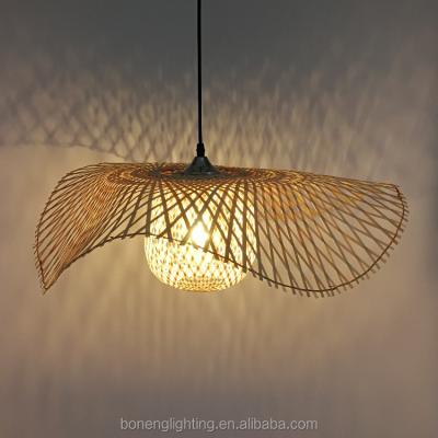 China Bamboo Farmhouse Weave Pendant Light Nordic Designer Creative Rattan Lampshade Hanging Lamp for sale