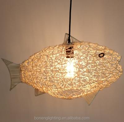 China Nordic Handmade Rattan Chandelier Lighting Natural Wicker Fish Farm Rattan Pendant Light for sale