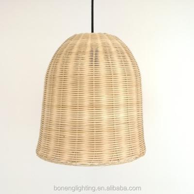 China Hot Sale Farmhouse Bell Shape Rattan Dining Room Decoration Natural Chandelier Pendant Light for sale