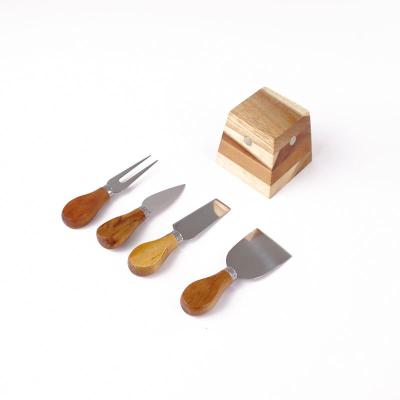 China Viable Wholesale High Quality Acacia Wood Cheese Knife Set Contains Four Stainless Steel Agate Cheese Knife Sets for sale