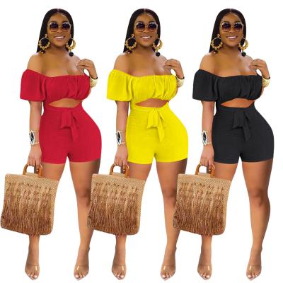 China Hot Sale Women's Amazon Wide-Leg One-Piece Shorts Breathable Casual Ladies Halterneck One-Shoulder Shorts for sale