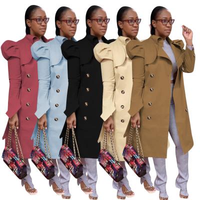 China Fashion Breathable Solid Petal Latest Long Sleeve Button Women Jackets And Coats 2021 Winters Ditch Coat For Women Ladies Fashionable for sale