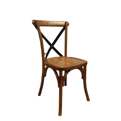 China French Cheap Dark Oak Cross X Back Chair With Metal Strap for sale