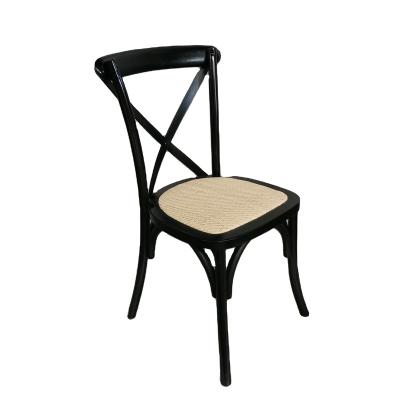 China Traditional black color solid wood cross back with rattan seat for sale