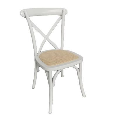 China Traditional white color solid wood cross back with rattan seat for sale