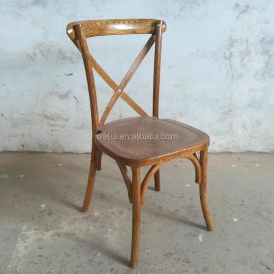 China Light Brown Farmhouse Vintage Stackable Cross Back Wooden Chairs for sale