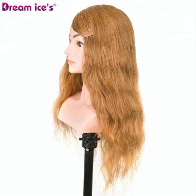 China Brown Styrofoam Mannequin Head 22inch 100human Hair Hairdresser Training Head Dummy Head Doll Head For Training for sale