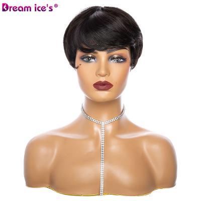 China Surf Dream.Ice Pixie Cut Machine Made Wigs Short Hair Wigs For Black Women Ladies Wigs 1B Short Straight Black Color for sale