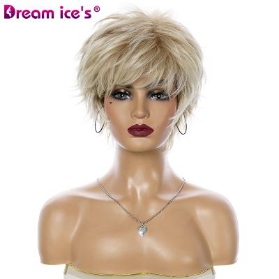 China Short Straight Bob Wig Bangs XISHIXIUAHIR Short Straight Pixie Cut Synthetic Wigs For White Fluffy Blonde Women for sale