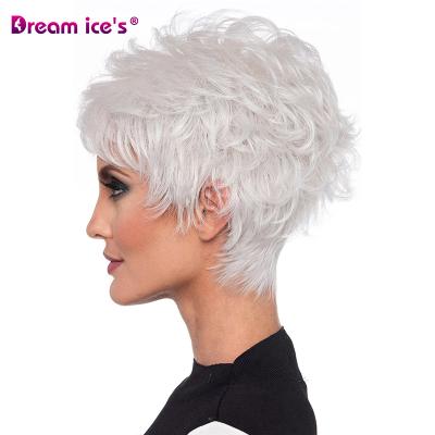 China Hot Selling 2021 Regular Wave Synthetic Wigs For White Women Short Pixie Cut Short Hair Wig Machine Made Synthetic Hair Wigs for sale