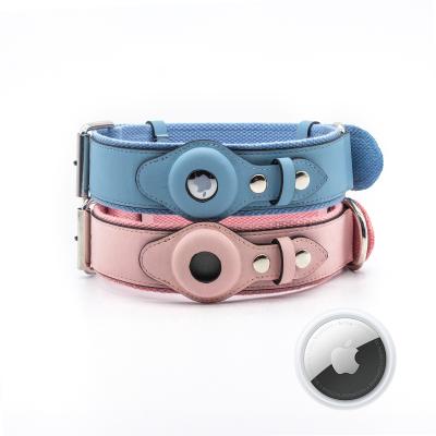 China Sublimation Strap PU Faux Leather Thick Metal Padded Safety Metal Locking Buck Dog Antibark Gps Tracking Pet Collar for sale