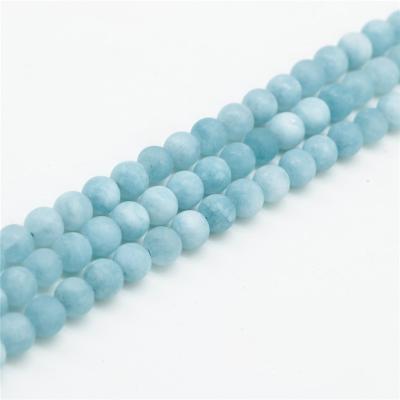 China Matte Frosted Aquamarine Wholesale Natural Round Gemstone Matte Frosted Jewelry Making Loose Bead 15.5