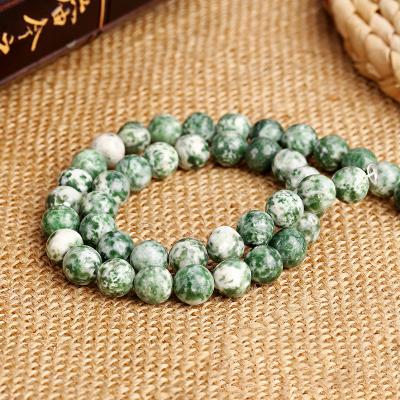 China Matte/Frosted Natural Beads For Jewelry Making Matte Frosted Green Dot Gemstone Around Loose Jade Beads 15.5