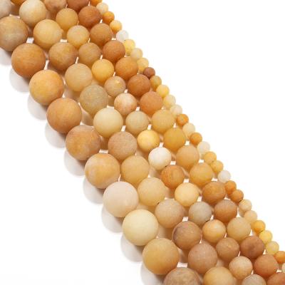 China Matte/Frosted Natural Beads For Jewelry Making Matte Frosted Yellow Aventurine Round Beading Loose Gemstone 15.5