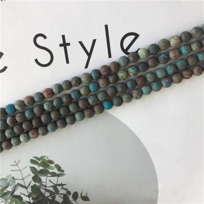 China Matte / Frosted Natural Blue Autumn Jasper For Jewelry Making Matte Frosted Blue Autumn Jasper Quartz Round Loose Gemstone Beads15.5