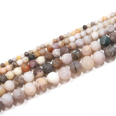 China Matte Frosted Bamboo Leaf Agate Natural Matte/Frosted Healing Crystal Gemstone Round Bamboo Leaf Agate Loose Bead 15.5