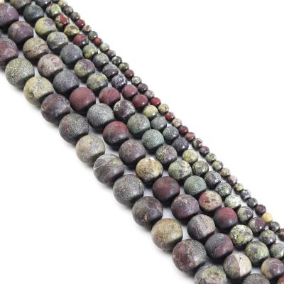 China Wholesale Fashion Matte/Frosted Matte Frosted Dragon Blood Jasper For Jewelry Making Gemstone Round Loose Bead 15.5