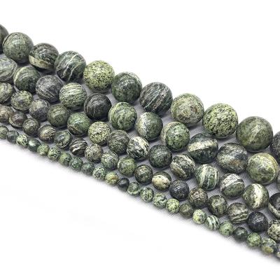 China Jewelry Making Wholesale Natural Green Zebra Jasper Gemstone Stone Round Smooth Loose Beads 15.5