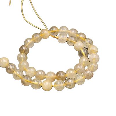 China Jewelry Making Natural Gold Rutilated Quartz Soft Polished Round Loose Gemstone Beads For Jewelry Craft Making 15.5 Inch Strand Wholesale for sale