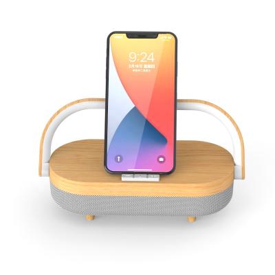 China Modern High Quality Modern Bedside Wood Music Wireless Charging Desk Lamp Led Wireless Charger Speaker Portable bluetooth Speaker for sale