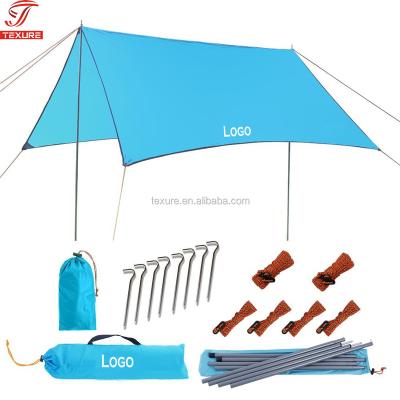 China Ripstop Lightweight Rain Tarp Beach Tent Hammock Fly Sunshade Lightweight Waterproof Shelter With Pole Stakes for sale