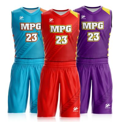 China Wholesale Custom Made Breathable Men Shorts Wear Basketball Uniforms Purple Sublimation for sale