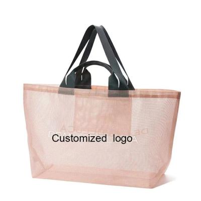 China Fashion Customized Logo Summer Mesh Beach Bag Lady Handbag for sale