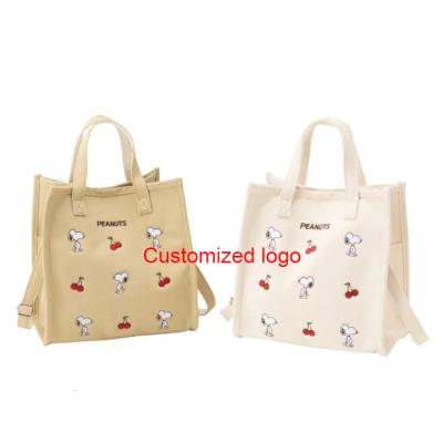 China Canvas Customize Japan Style Cartoon Embroidery Take Down Shoulder Strap Canvas Tote Bag for sale