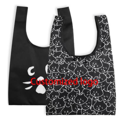 China Japan Style Collapsible Cartoon Customized Eco Large Supermarket Grocery Grocery Shopping Bag Folding Reusable Collapsible Polyester Tote Bags for sale