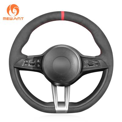 China Fan Club Design Style Hand Stitching Black Full Suede Steering Wheel Cover for Stelvio 2017-2019 for sale