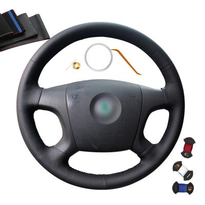 China Skoda Fabia 2005-2010 Black Genuine Leather Steering Wheel Cover with 3-Spoke Wheel for sale