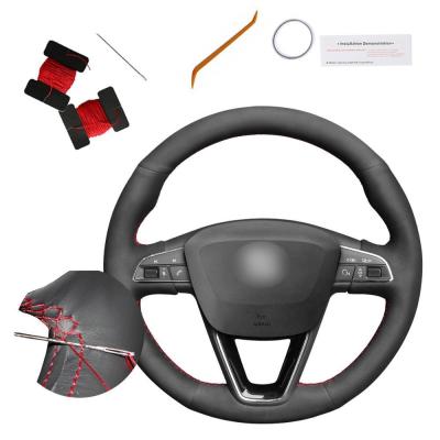 China Stitched Black Suede Steering Wheel Cover for Seat Leon 5F Mk3 Ibiza 6J Tarraco Arona for sale