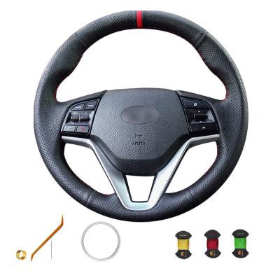 China Hand Stitched Perforated Leather Steering Wheel Cover for Hyundai Tucson 3 2015-2019 for sale