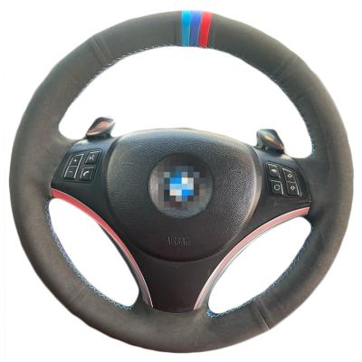 China Black Thread Hand Stitched Steering Wheel Cover for BMW E90 E91 E92 E93 E87 E81 E82 E88 X1 E84 for sale