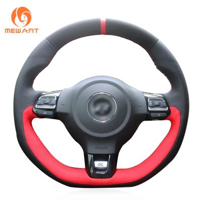 China Volkswagen Scirocco R Passat CCR-Line 2010 Red Leather Car Steering Wheel Cover DIY Design for sale