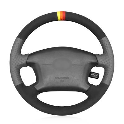 China Black and Grey Suede Leather Car Steering Wheel Cover for Toyota Camry 1997 Corolla for sale