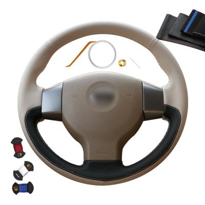 China Customized Beige Black Leather Car Steering Wheel Cover for Nissan Tiida Versa 2004-2011 for sale