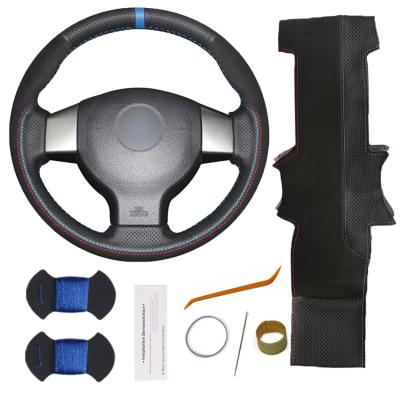 China Orange Genuine Leather Hand Sew Steering Wheel Cover for Nissan Tiida Sylphy Versa Note for sale