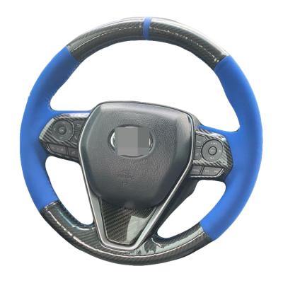 China Custom Hand Stitching Blue Suede Carbon Steering Wheel Cover for Toyota Corolla RAV4 Avalon Camry 2018-2020 for sale