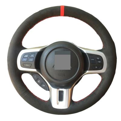 China Accessories Wrap Hand Sewing Black Suede Steering Wheel Cover for Mitsubishi Lancer 10 EVO Evolution for sale